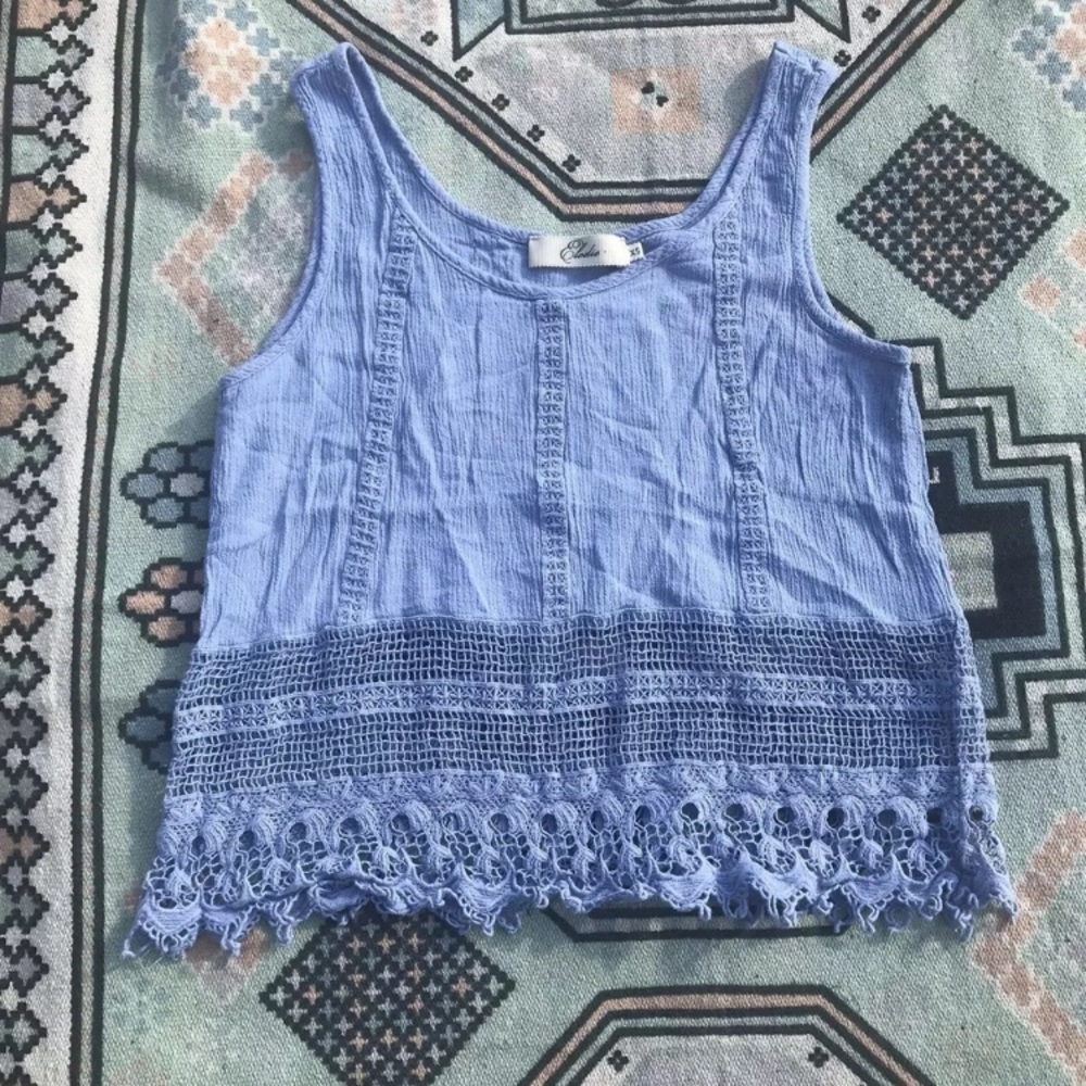 Elodie Cropped Crochet Tank Top Light Blue Boho
